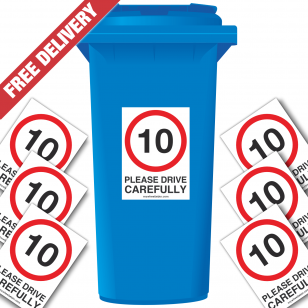 10 mph Please Drive Carefully Speed Reduction Wheelie Bin Stickers